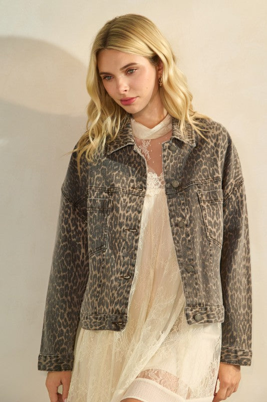 Leopard Printed Denim Jacket