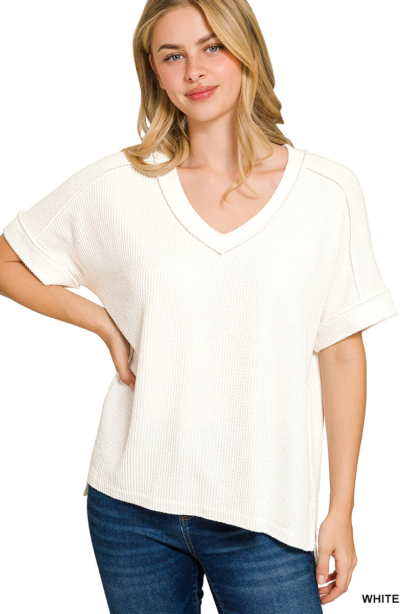 Oversized V-Neck Top - White