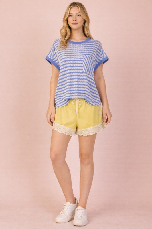 Lace Trimmed a drawstring Lounge Shorts - Yellow