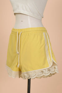 Lace Trimmed a drawstring Lounge Shorts - Yellow