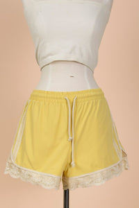 Lace Trimmed a drawstring Lounge Shorts - Yellow
