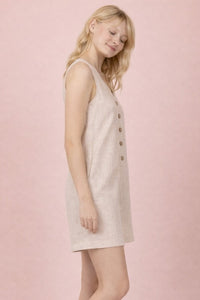 Linen Button-Front Sleeveless Romper - Oatmeal