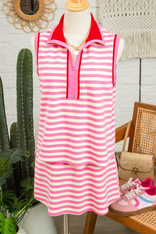 Pink Stripe Skirt W/ Pockets