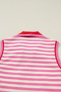 Pink Stripe Quarter-Zip Sleeveless Top