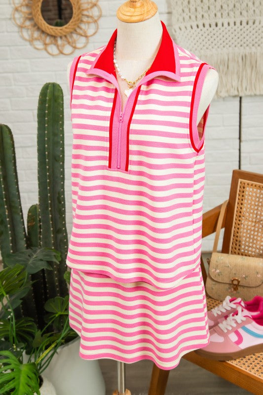 Pink Stripe Skirt W/ Pockets