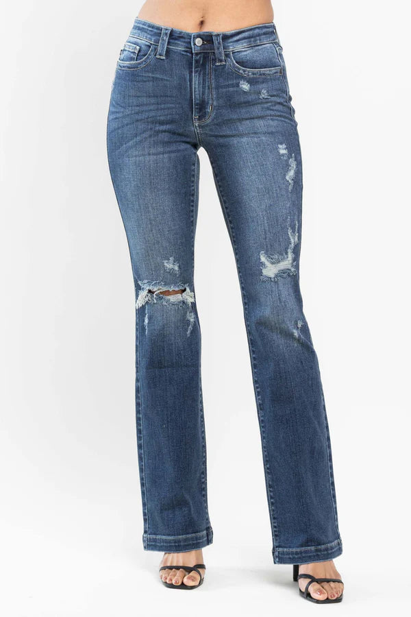 Mid Rise Hand Sand & Destroy Bootcut Jeans 82541