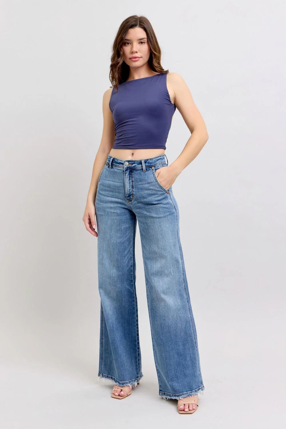 High Waisted Retro Wide Leg Denim 82648