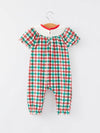 Christmas Plaid Smocking Embroidered Girls Romper