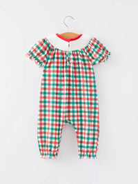 Christmas Plaid Smocking Embroidered Girls Romper