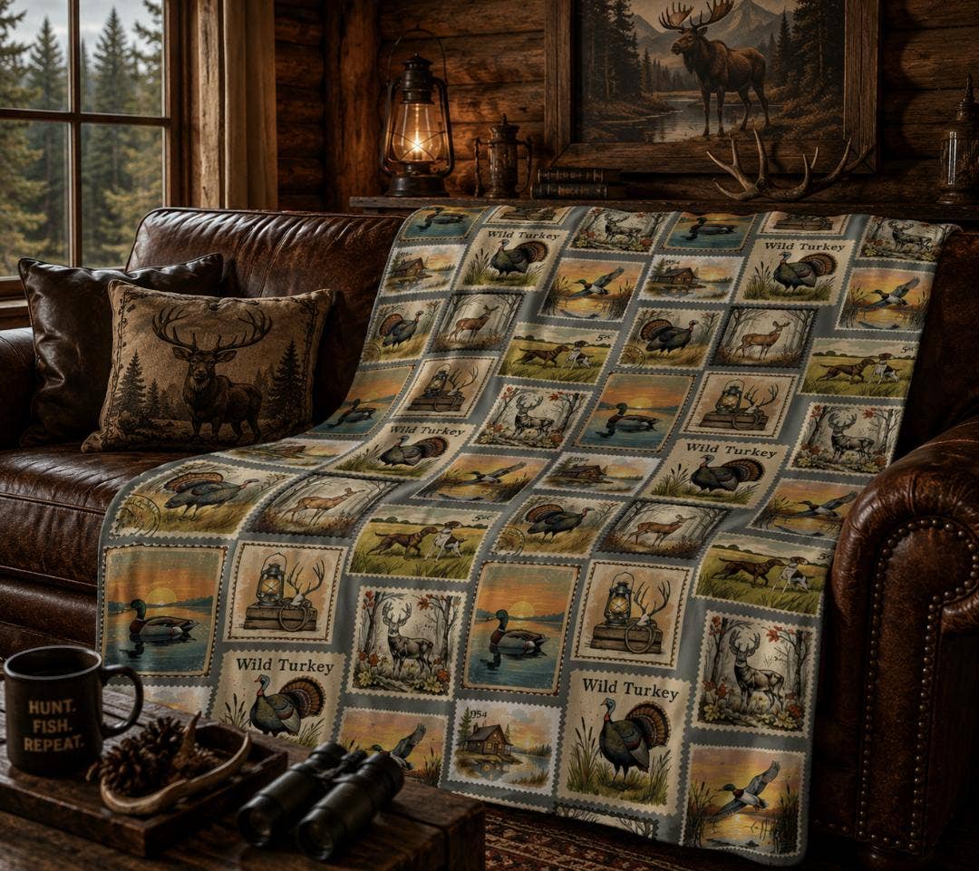 Great Outdoors Plush Fishing Hunting Camping Blanket