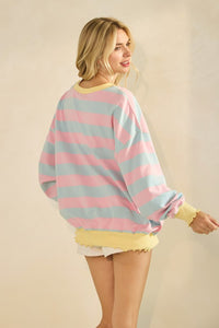 Pink/Blue Striped Long Sleeve Pullover