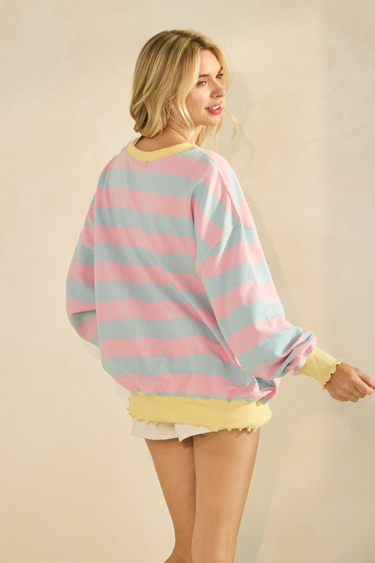 Pink/Blue Striped Long Sleeve Pullover