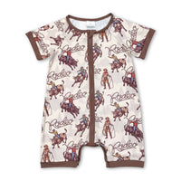 Short sleeves rodeo western baby boy zipper romper