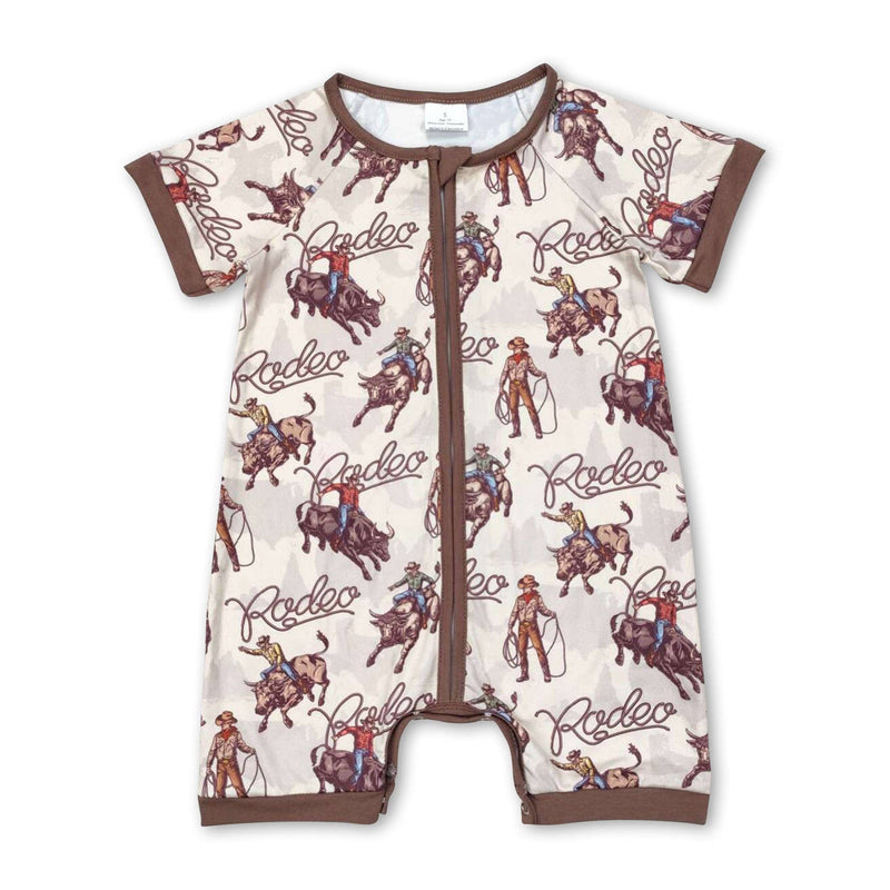 Short sleeves rodeo western baby boy zipper romper