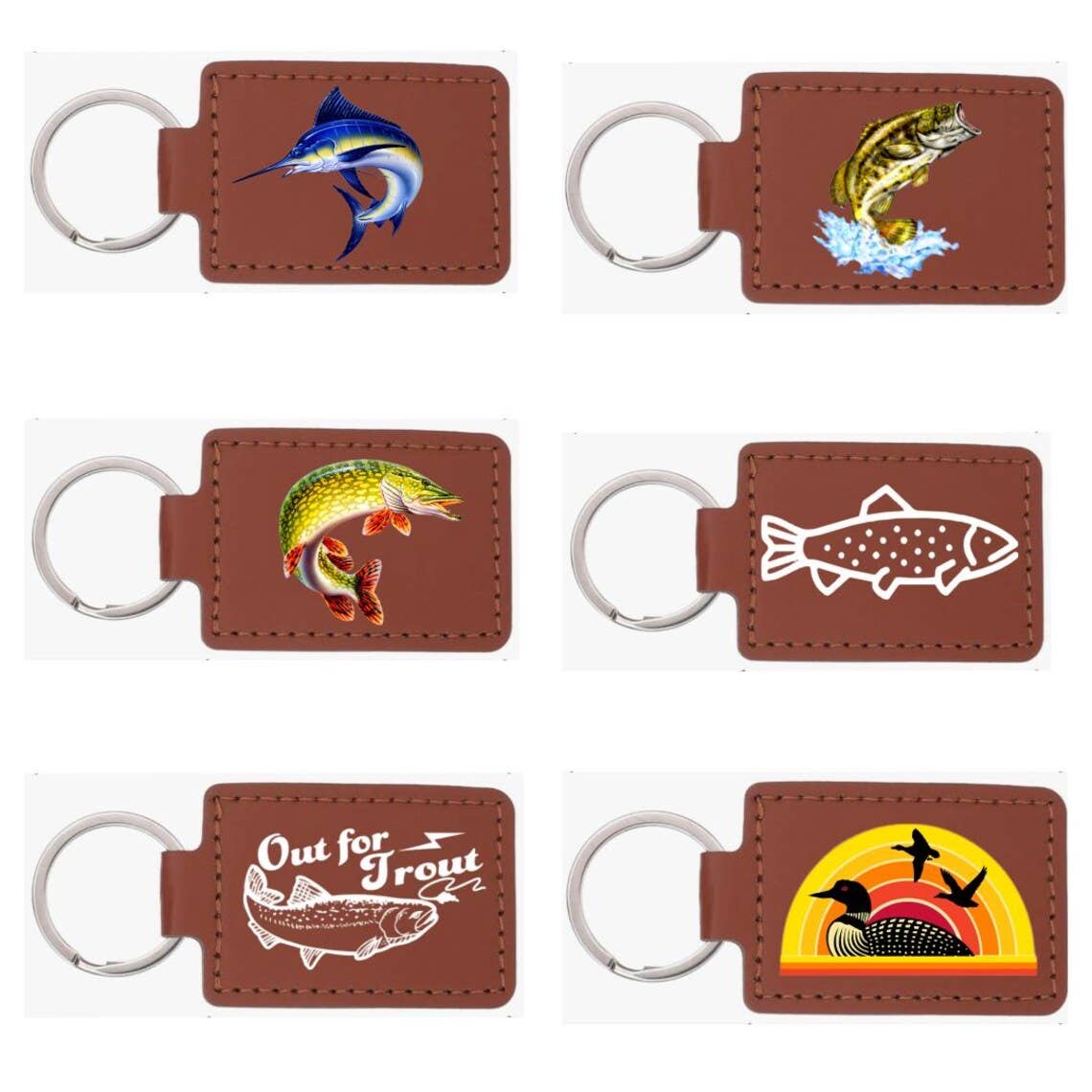 Hunting Fishing Leather Keychain Fob Duck