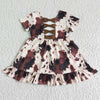 Cow Print Short Sleeve Bow Backless Girl's Western Dress