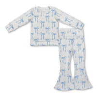 Long sleeves light blue bow cable knit baby girl zipper romper