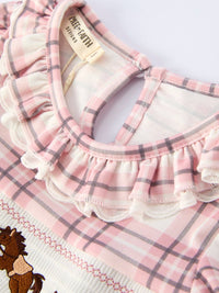 Western Horse Embroidered Smocked Plaid Girls Dress