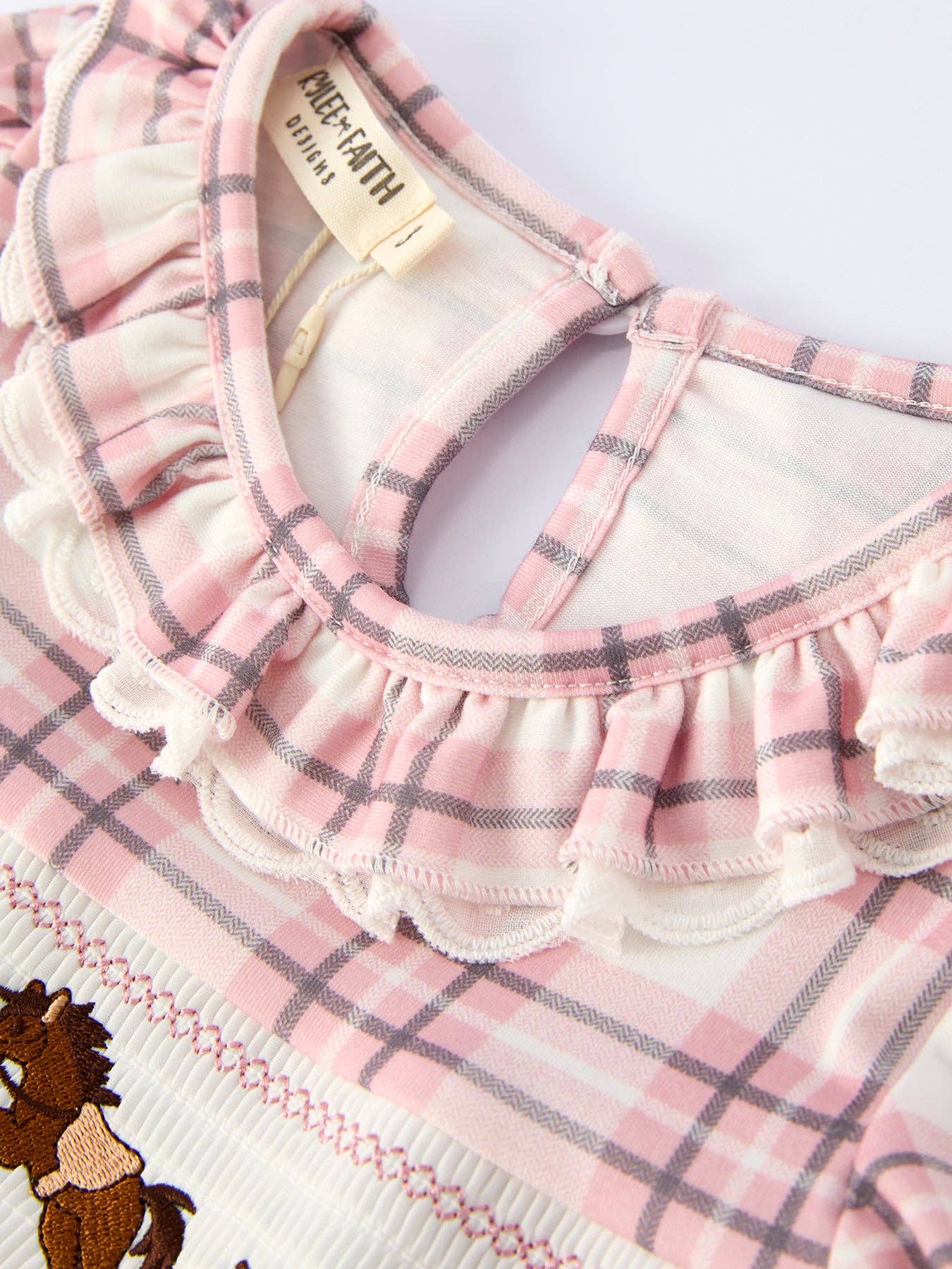 Western Horse Embroidered Smocked Plaid Girls Dress