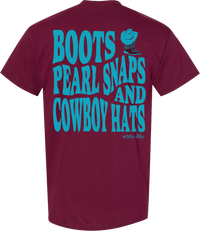 Boots Pearl Snaps & Cowboy Hats Tee Maroon
