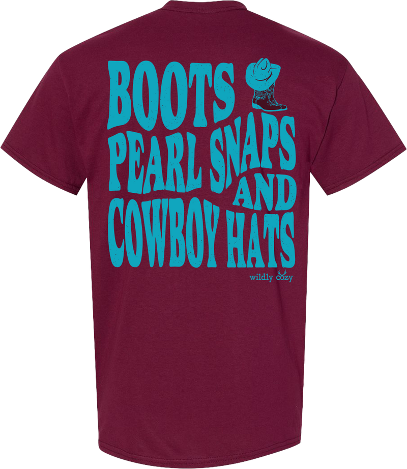 Boots Pearl Snaps & Cowboy Hats Tee Maroon