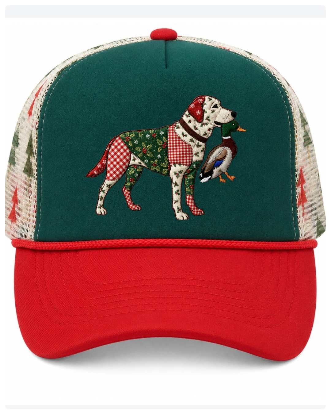 Christmas Faux Patchwork Snapback Trucker Hat Duck Hunting