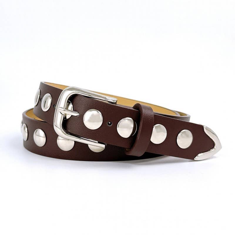 Black Leather Gold Studded Belt | 40BT662
