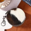 WG116-002  Wrangler Genuine Hair On Cowhide Circular Coin Pouch Bag Charm - Coffee