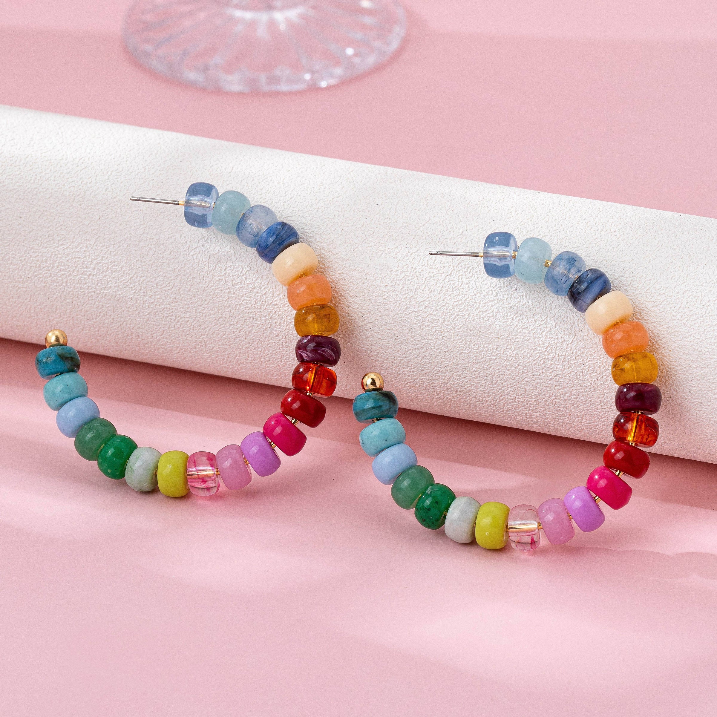 Multi-Color Beaded Hoop Earrings | 80E62019