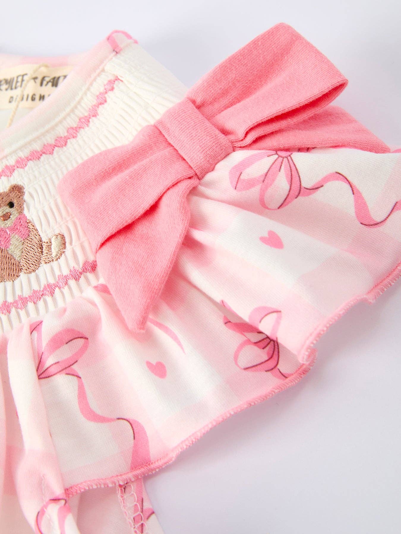 Spring Pink Bow Teddy Smocked Girl Dress