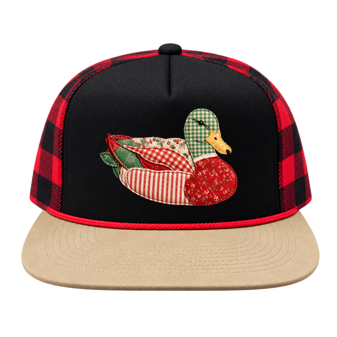 Christmas Faux Patchwork Snapback Trucker Hat Duck Hunting