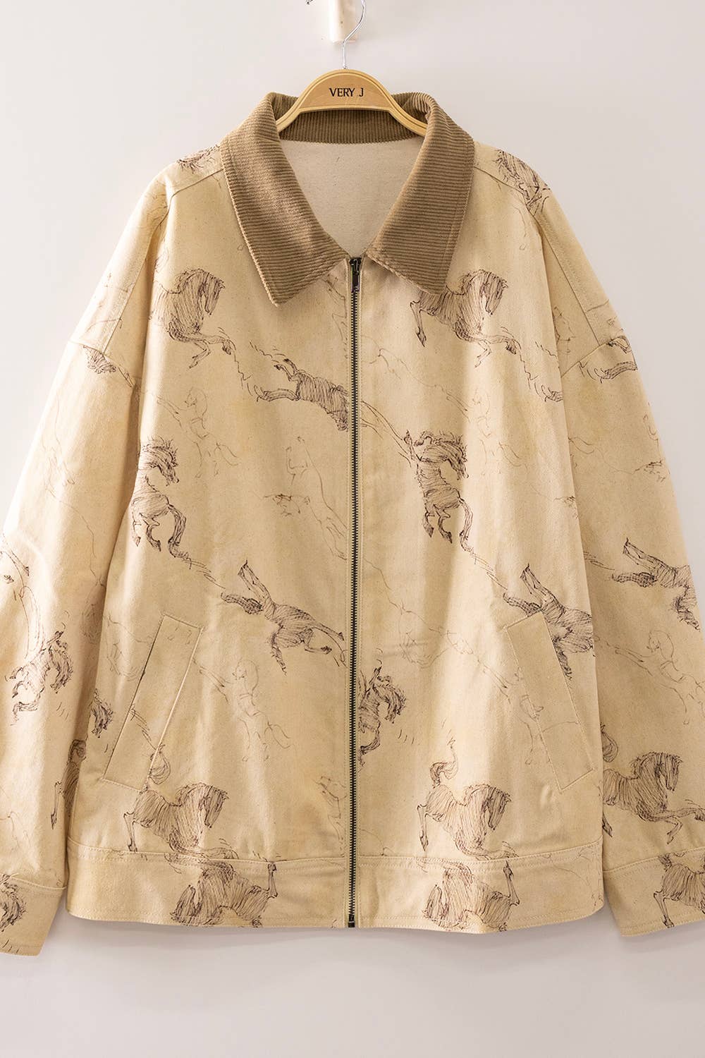 NJ90492-Western Horse Print Zip Up Jacket