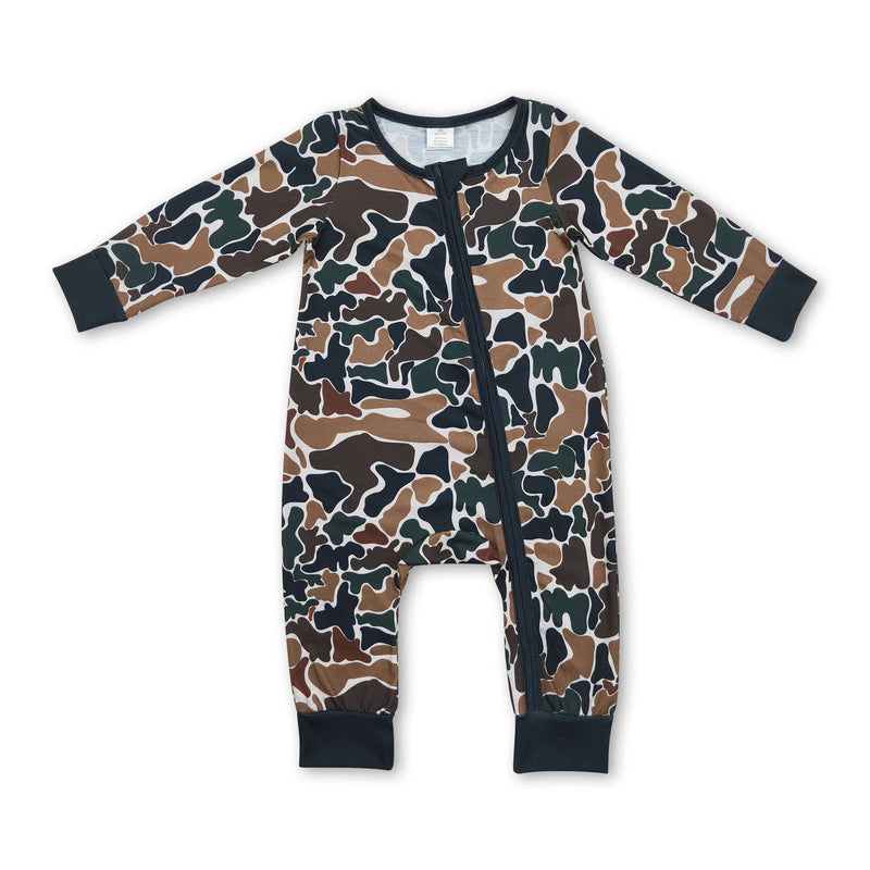 Long sleeves bottomland camo baby kids bamboo zipper romper