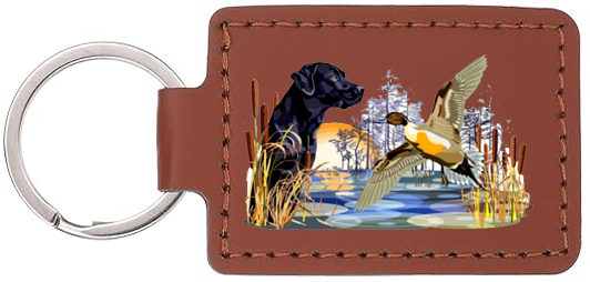 Hunting Fishing Leather Keychain Fob Duck