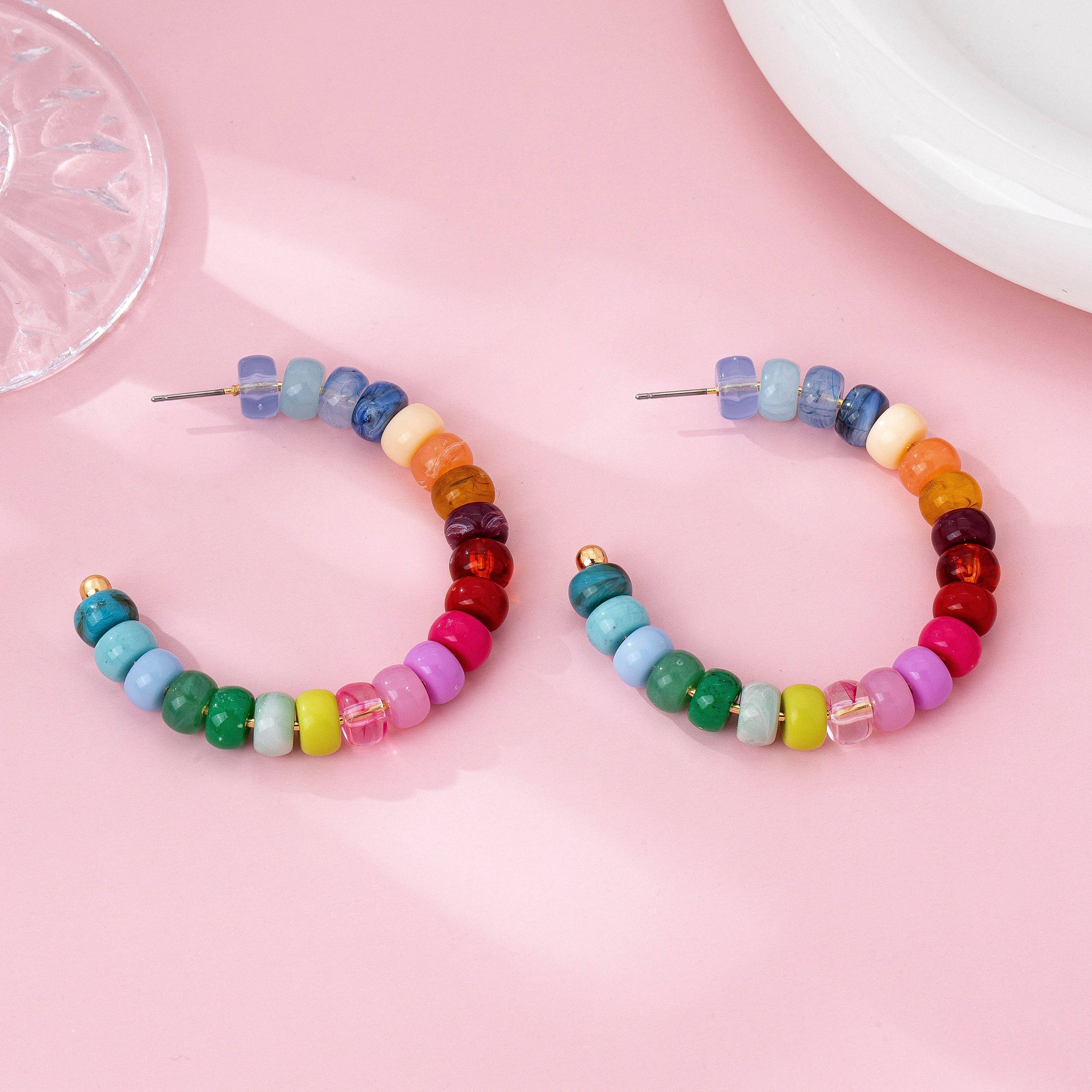 Multi-Color Beaded Hoop Earrings | 80E62019