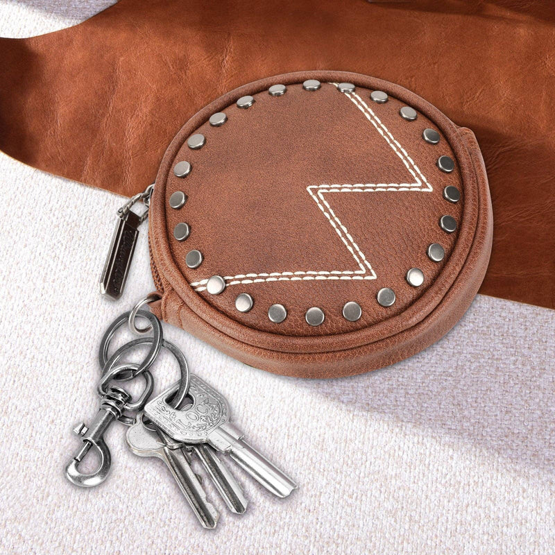 WG116-001  Wrangler Circular Coin Pouch "W" Logo  Bag Charm - Brown