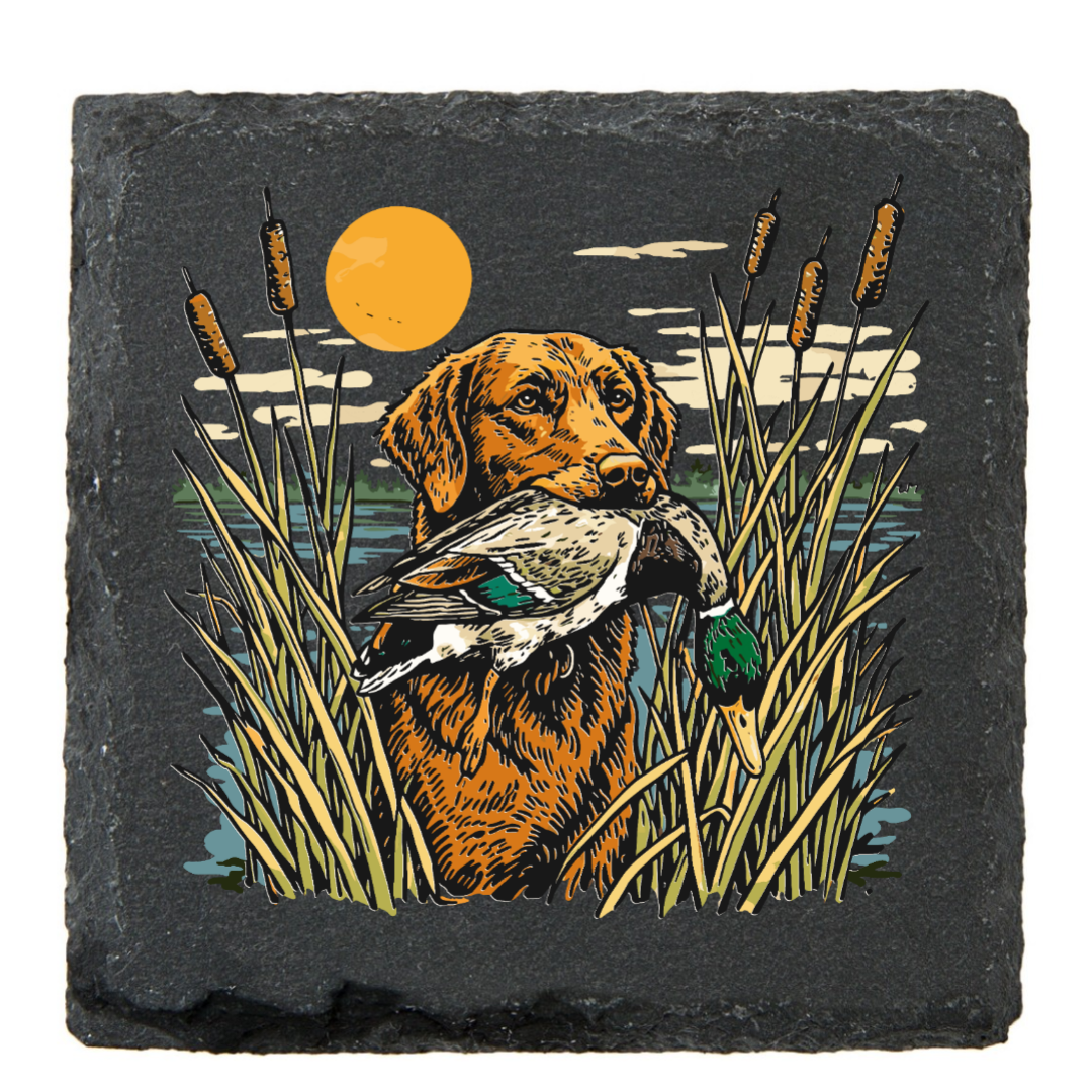 Black Slate Drink Coasters Hunt Fish Duck