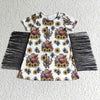 Highland Cow Sunflower Tassels Girl's Western Dress