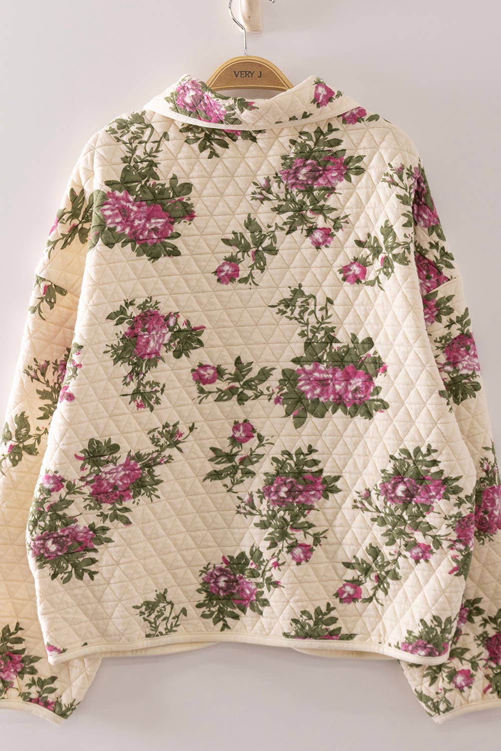 NJ90489-Floral Print Quilted Zip-Up Jacket