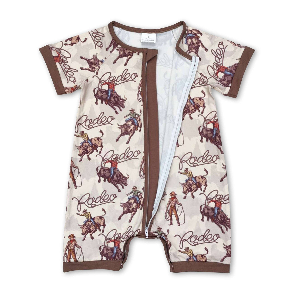 Short sleeves rodeo western baby boy zipper romper