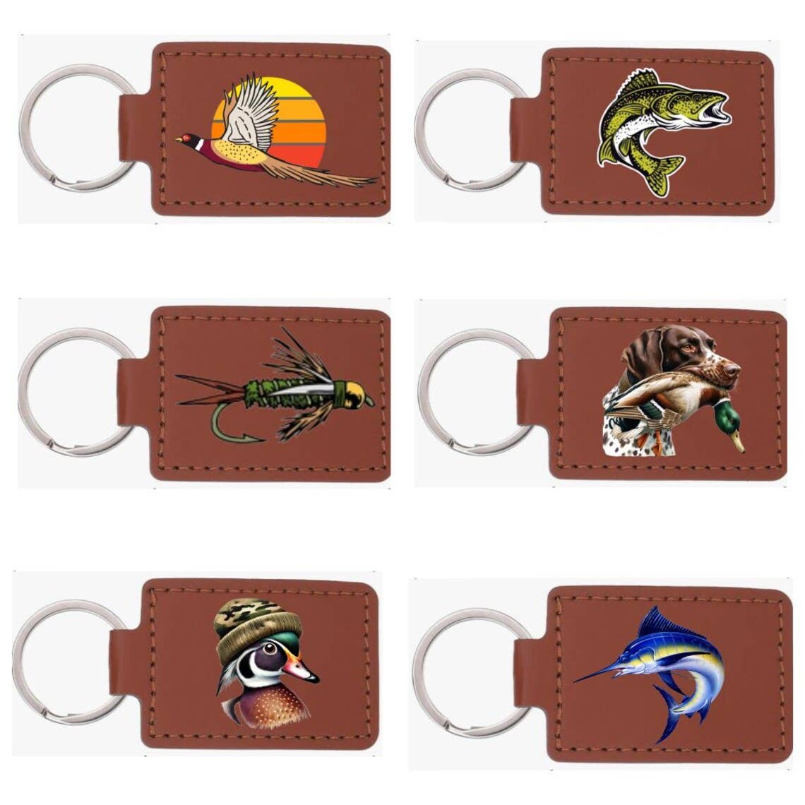 Hunting Fishing Leather Keychain Fob Duck