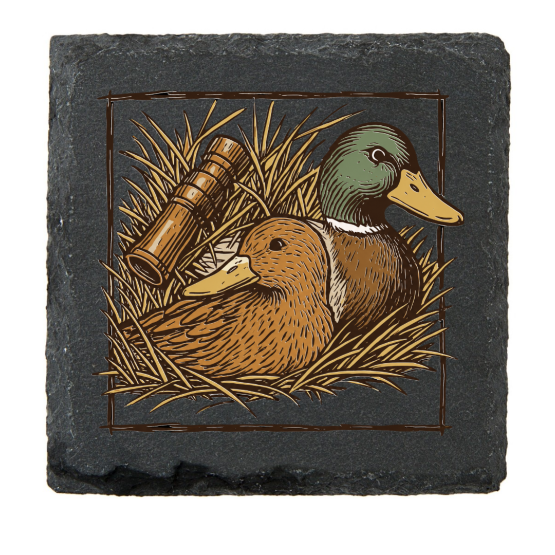 Black Slate Drink Coasters Hunt Fish Duck