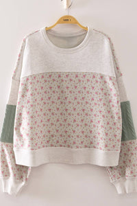 NT12920-Floral Patchwork Contrast Sweatshirt