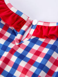 4th of July Plaid Flag Girl Dress With Bow