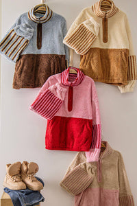 NT12840-Color Block Sherpa Half-Zip Pullover