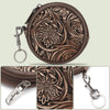 WG116-003  Wrangler Floral Tooled Circular Coin Pouch Bag Charm - Coffee