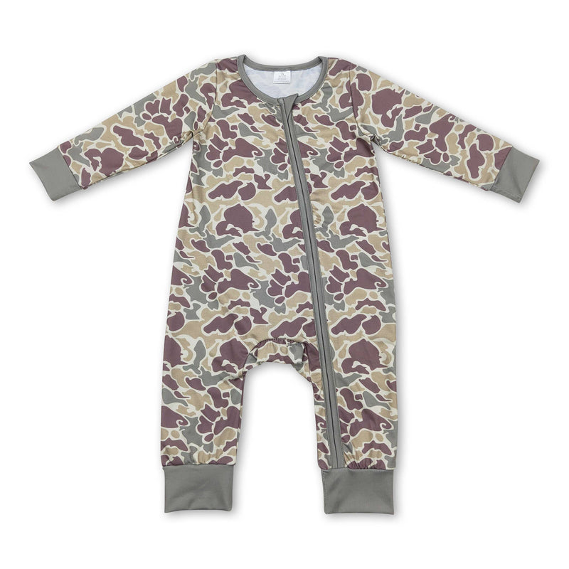 Long sleeves bottomland camo baby kids bamboo zipper romper