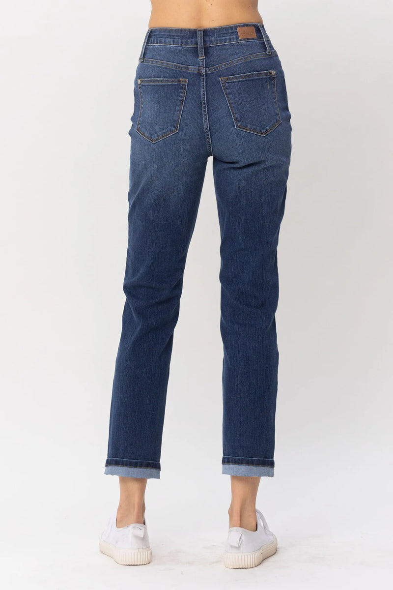 High Waisted Cool Denim Cuffed Boyfriend Jeans 88608