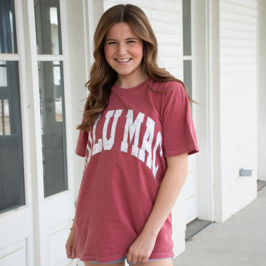 Lulu Mac White Camo Crimson Comfort Colors Tee