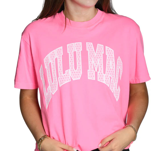 Lulu Mac Polka Dot Neon Pink Comfort Colors Tee